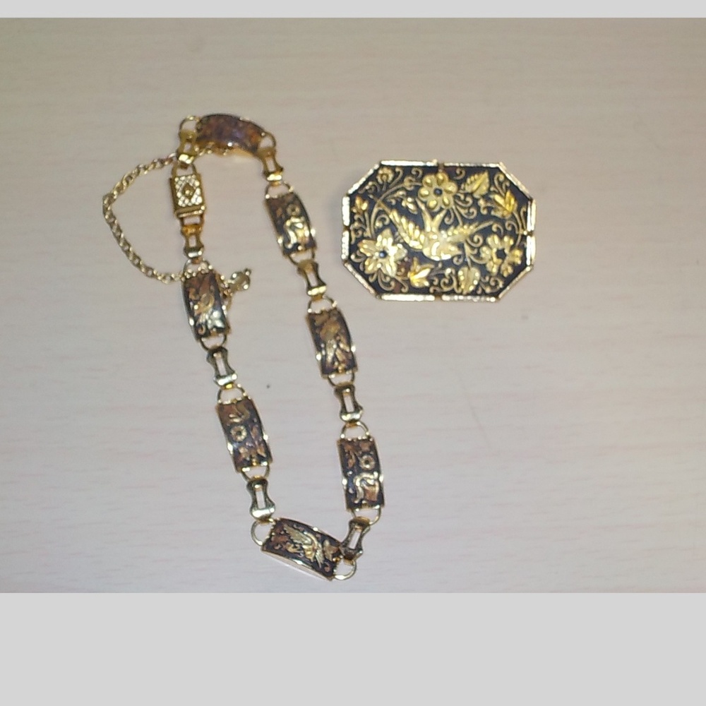 Vtg Damascene Midas of Toledo Spain Bracelet Set